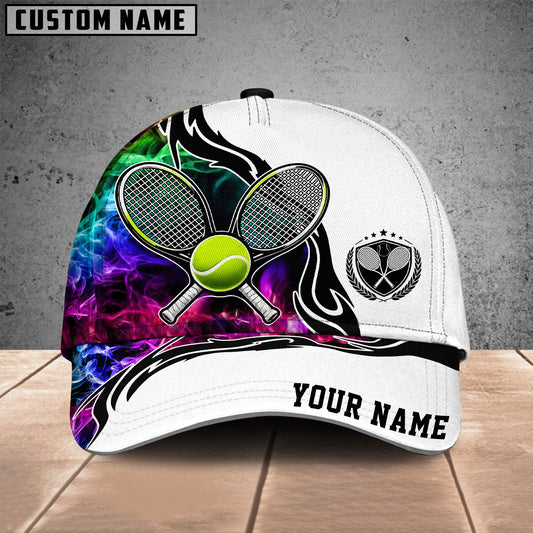 Maxcorners Tennis Colorful Neon Smoke Tribal Rackets Personalized Name 3D Cap