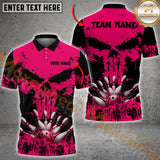 Maxcorners Bowling Grunge Skull Multicolor Option Customized Name, Team Name 3D Shirt