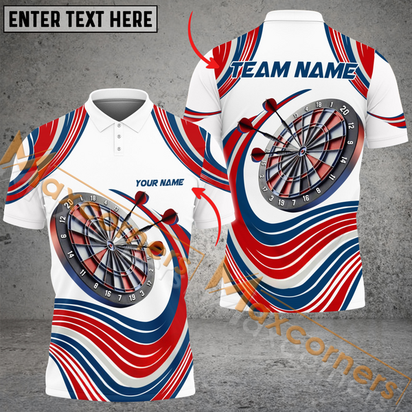 MaxCorners Darts Blue Red Wave Customized Name, Team Name 3D Polo Shirt