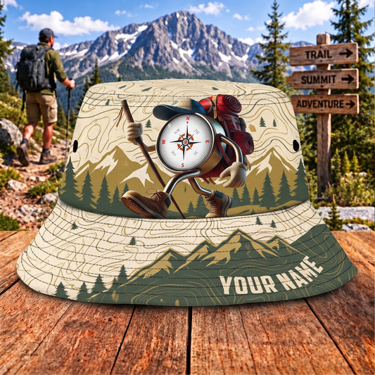 Maxcorners Hiking Compass Mountain Forest Adventure Personalized Name 3D Cap