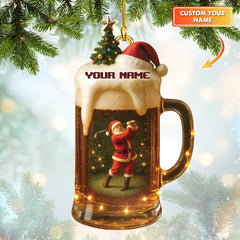Maxcorners Personalized Santa Golf Ornament, Golf And Beer Ornament With Custom Name, Funny Golf Shirt For Men, Golf Decor For Christmas