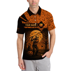 Maxcorners Personalized Name Halloween Skull Golf Shirt, Crazy Golf Shirts For Men's, Funny Golf Polos