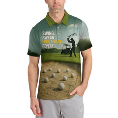 Maxcorners Swing Swear Look For Ball Repeat Shirt, Custom Name Funny Golf Polos, Crazy Golf Shirts For Men's