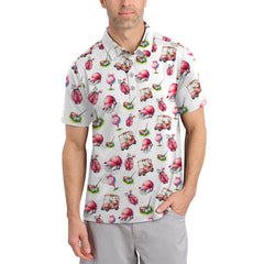 Maxcorners Pink Golf Pattern Polos, Women’s Golf Shirt, Golf Shirts For Ladies