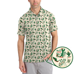 Maxcorners Tequila And Cactus Pattern Golf Shirt For Men, Crazy Golf Shirts, Mexican Golf Polos