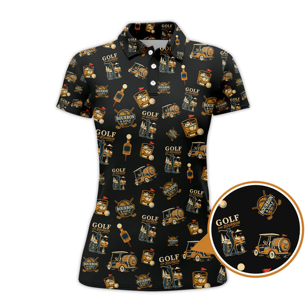 Maxcorners Golf and Bourbon Pattern Polos, Funny Bourbon Shirt For Men, Crazy Golf Shirts For Golfers