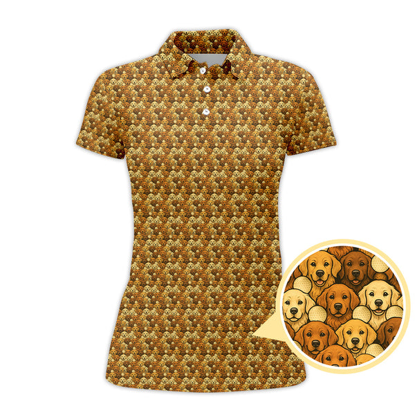 Maxcorners Crazy Golf Polos For Men, Golden Retriever Pattern Golf Shirt, Funny Golf Shirts