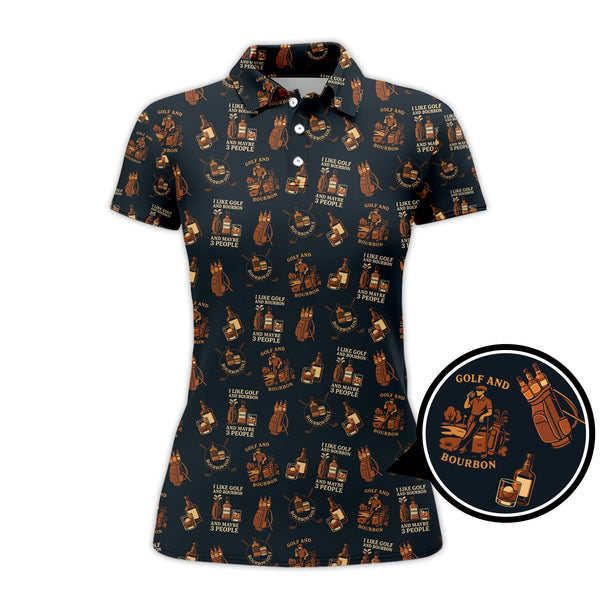 Maxcorners Golf And Bourbon Pattern Polos, Funny Bourbon Golf Shirt For Men's, Golf Gift For Golfers