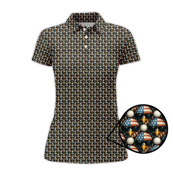 Maxcorners American Flag Eagle And Golf Ball Pattern Golf Polos, USA Golf Shirt, Crazy Golf Shirt For Men