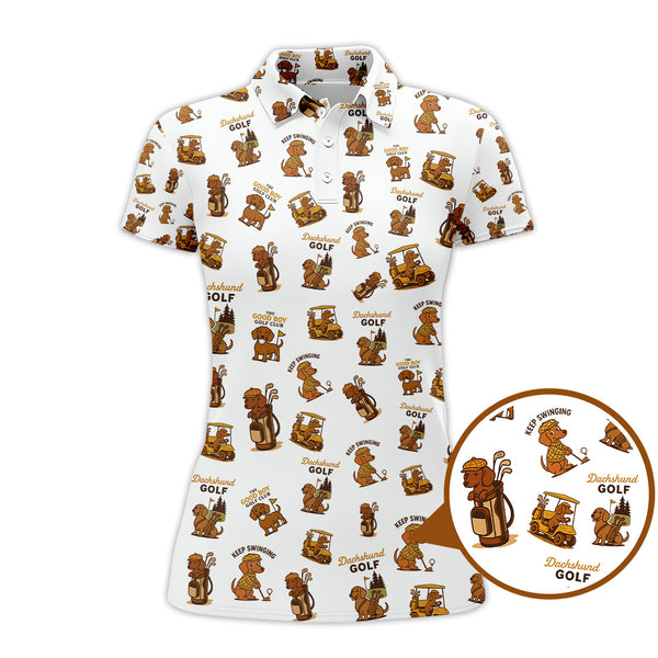 Maxcorners Dachshund Pattern Golf Polos, Funny Dachshund Golf Shirt, Pattern Golf Shirt For Golfers