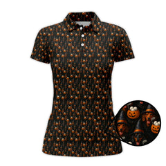 Maxcorners Halloween Dachshund Pattern Golf Shirt, Funny Dog Golf Polos, Spooky Halloween Golf Shirt For Golfer