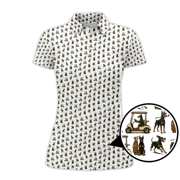 Maxcorners Doberman Pattern Golf Polos, Dog Golf Shirt For Golfers, Crazy Golf Shirts
