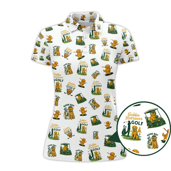 Maxcorners Golden Retriever Pattern Golf Shirt For Men's, Crazy Golf Polos, Funny Golf Shirts For Golfers