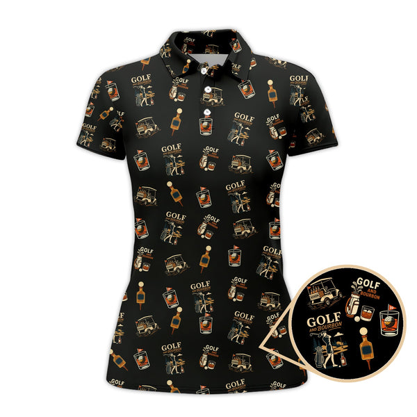 Maxcorners Golf And Bourbon Pattern Polos, Women’s Golf Shirt, Golf Gift For Golfers