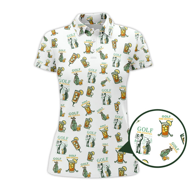 Maxcorners Funny Pattern Cocktail Golf Polos, Men Golf Shirt, Golf Gift For Golfers