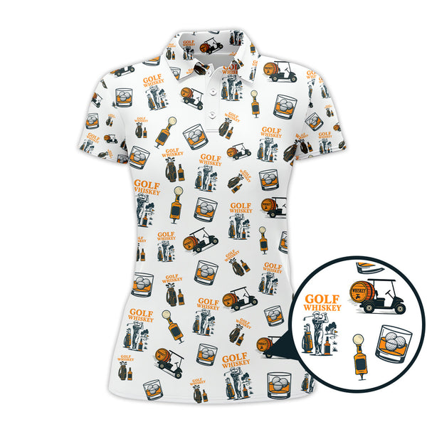 Maxcorners Golf & Whiskey Pattern Golf Polos, Funny Golf Shirt For Men, Crazy Golf Shirts For Golfers