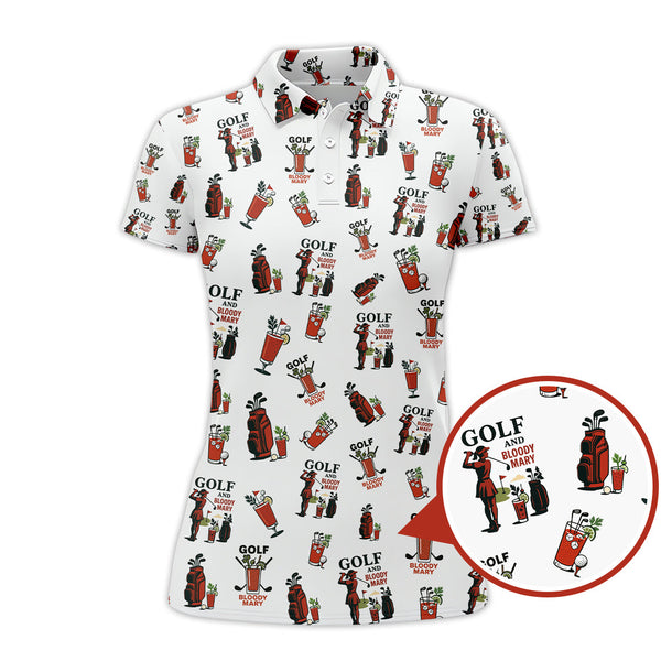 Maxcorners Golf And Bloody Mary Pattern Polos, Funny Women’s Golf Shirt, Cocktail Golf Shirts For Ladies