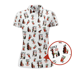 Maxcorners Golf And Bloody Mary Pattern Polos, Funny Women’s Golf Shirt, Cocktail Golf Shirts For Ladies