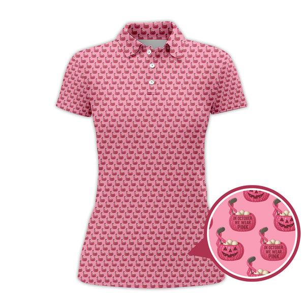 Maxcorners Breast Cancer Golf Shirt For Golfer, In October We Wear Pink Shirt, Pattern Golf Shirt For Golf Players