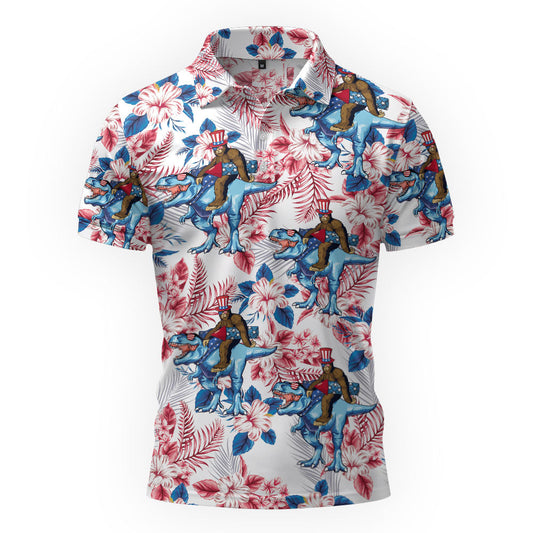 Maxcorners Bigfoot Patriotic Dinosaur Golf Polo Shirt