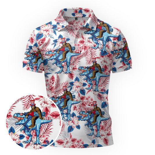 Maxcorners Bigfoot Patriotic Dinosaur Golf Polo Shirt