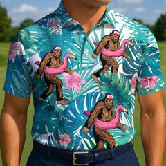 Maxcorners Tropical Flamingo Float Foot Golf Polo Shirt