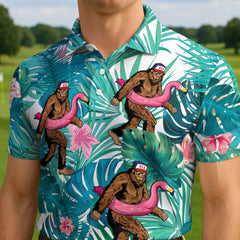 Maxcorners Tropical Flamingo Float Foot Golf Polo Shirt