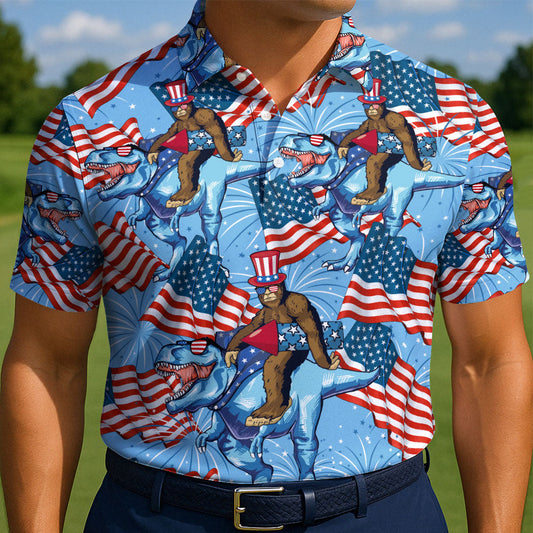Maxcorners Freedom T-Rex Flag Golf Polo Shirt