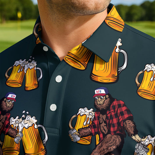 Maxcorners Bigfoot Chugs and Cheers Golf Polo Shirt