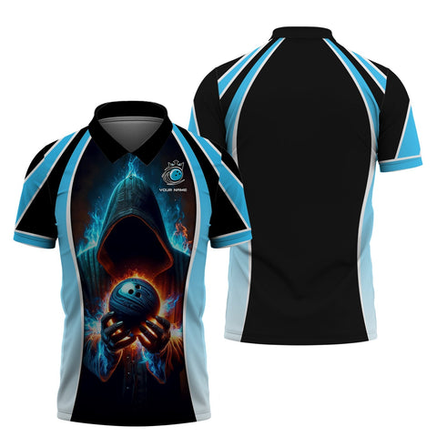 MaxCorners Bowling And Pins Skull Lightning Customized Name 3D Polo Shirt For Men