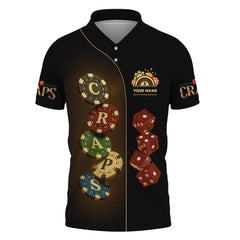 Maxcorners Craps T Shirt Custom Name, Poker Chips and Craps Design, Casino Poker Polo ShirtLM1009