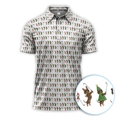 Maxcorners Dachshund Christmas Golf Polos, Funny Wiener Dog Golf Pattern Shirt For Golfer, Golf Gift For Men