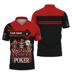 Custom Poker T-Shirt – Fiery Joker Skull, Playing Cards & Poker Chips, Gift For Poker Players