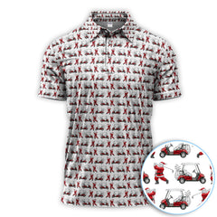Maxcorners Funny Christmas Golf Pattern Shirt, Santa Golf Cart Polos For Men, Golf Gift For Golfer