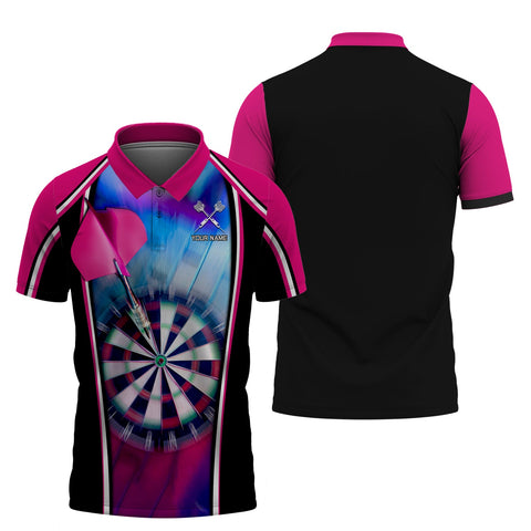 MaxCorners Darts Pink Pattern Customized Name 3D Polo Shirt For Men