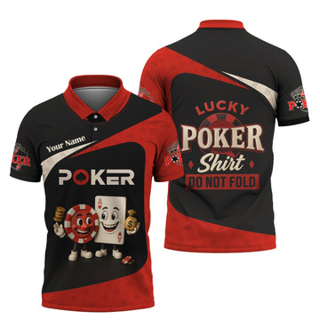Maxcorners Custom Name Poker Shirt - Red Black Tee with Chip, Card & â€œDo Not Foldâ€ QuoteLM1009