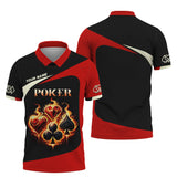 Custom Fiery Poker T-Shirt – Glowing Card Suits & Bold Black-Red Design, Gift For Poker Players