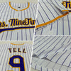 Maxcorners Custom White Purple Pinstripe Purple-Gold Authentic Baseball Jersey LM2605