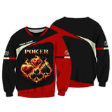 Custom Fiery Poker T-Shirt – Glowing Card Suits & Bold Black-Red Design, Gift For Poker Players