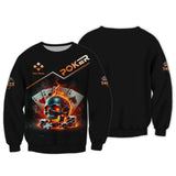Custom Poker-Themed T-Shirt with Fiery Skull, Aces and Poker Chips Design, Poker T Shirts