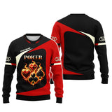 Custom Fiery Poker T-Shirt – Glowing Card Suits & Bold Black-Red Design, Gift For Poker Players