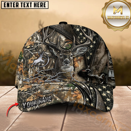 Maxcorners Deer Hunting Hunter American Flag Camo Personalized Cap (8 Colors)