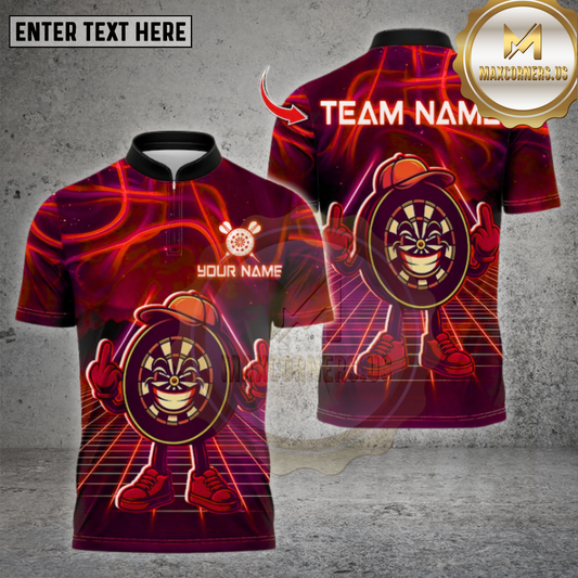 Maxcorners Darts Shirt Funny Dartboard Cartoon Neon Style Multicolor Options Personalized Name, Team Name Unisex 3D Shirt (4 Colors)