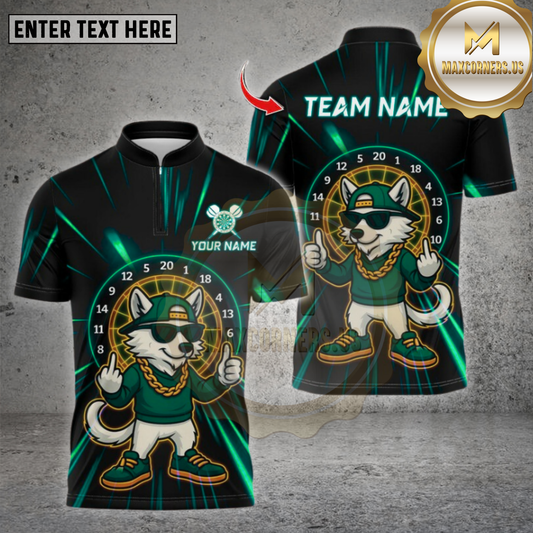 Maxcorners Darts Shirt Cool Wolf Cartoon Street Style Multicolor Options Personalized Name, Team Name Unisex 3D Shirt (4 Colors)