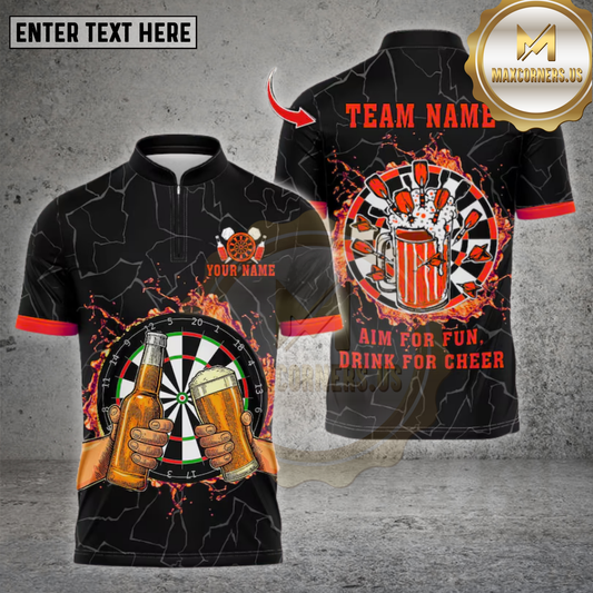Maxcorners Darts Shirt Beer Cheers Aim for Fun Drink for Cheer Multicolor Options Personalized Name, Team Name Unisex 3D Shirt (4 Colors)