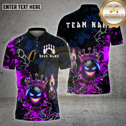 Maxcorners Bowling Shirt Fire Crown Ball Graffiti Style Multicolor Options Personalized Name, Team Name Unisex 3D Shirt (4 Colors)