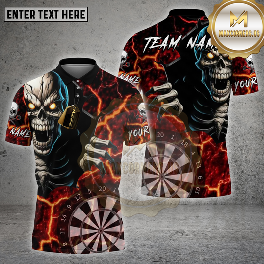 Maxcorners Darts Shirt Fiery Skull With Dartboard Multicolor Options Personalized Name, Team Name Unisex 3D Shirt (4 Colors)