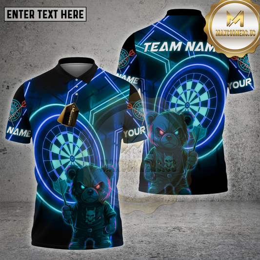 Maxcorners Darts Shirt Neon Dark Teddy Bear Multicolor Options Personalized Name, Team Name Unisex 3D Shirt (4 Colors)