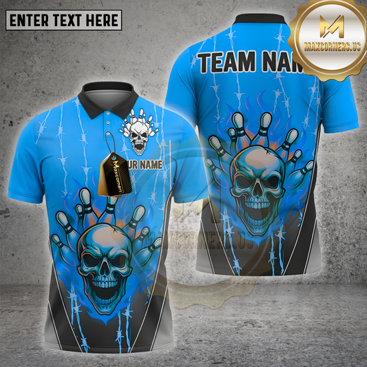 Maxcorners Bowling Shirt Skull Pin Chain Multicolor Options Personalized Name, Team Name 3D Shirt (4 Colors)