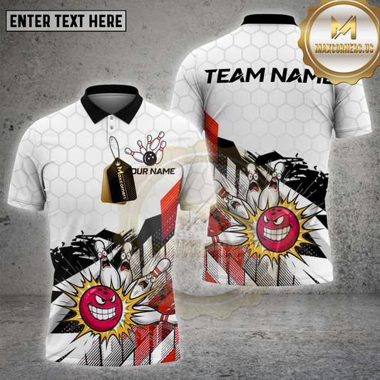 Maxcorners Bowling Shirt Cartoon Strike Smile Multicolor Options Personalized Name, Team Name 3D Shirt (4 Colors)